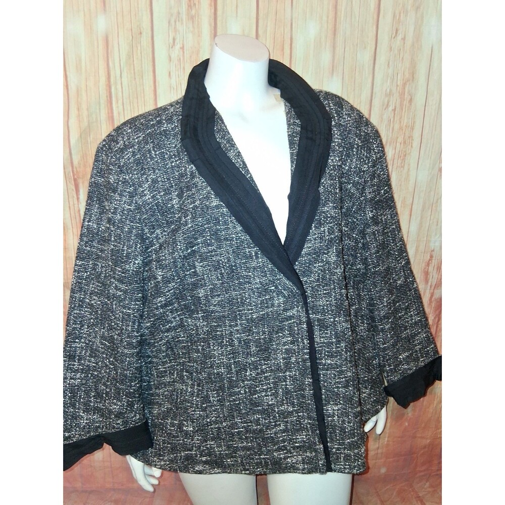 Talbots Black/white Tweed 3/4 Sleeve 1 Button Blazer Sz 20W